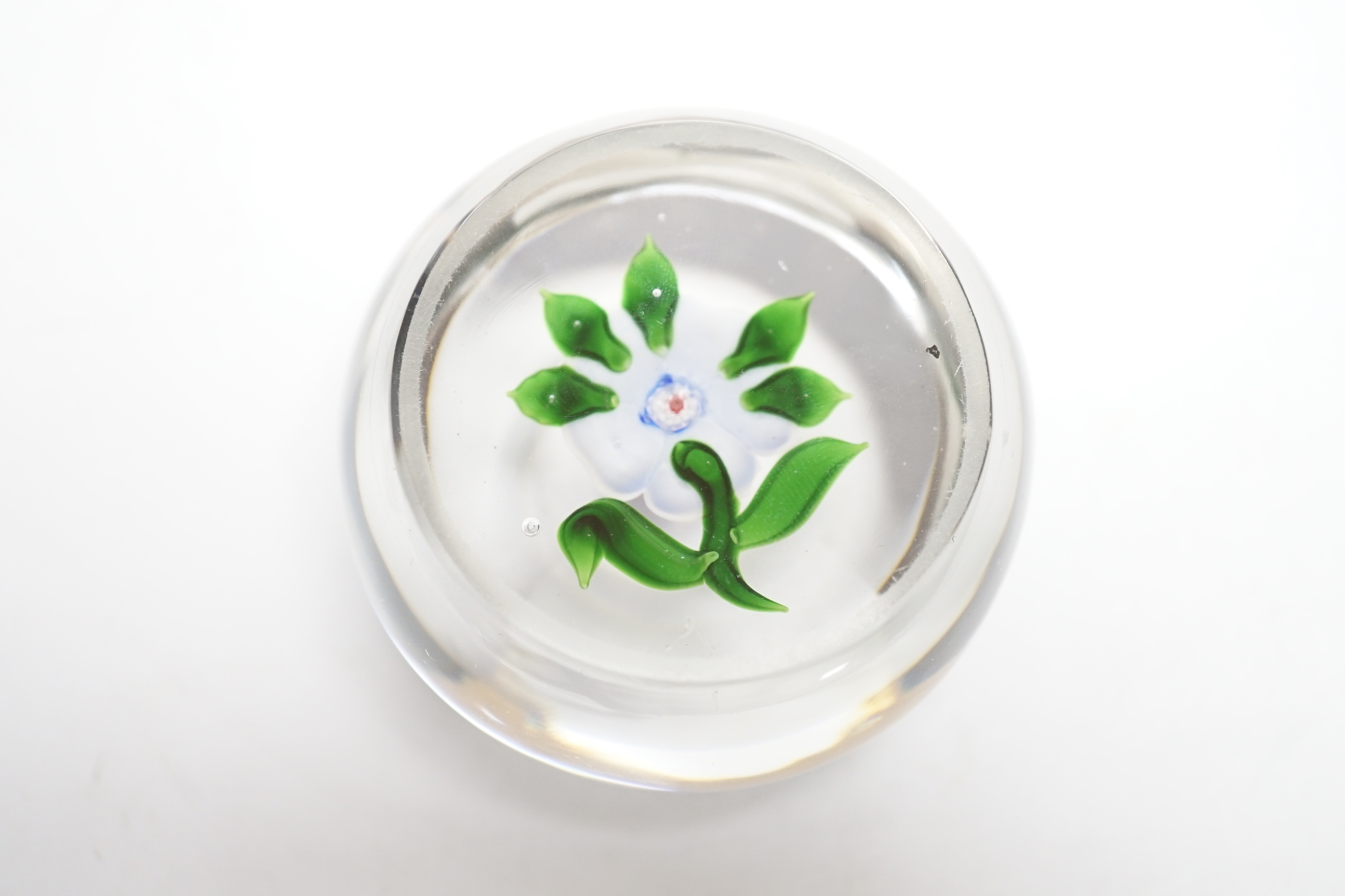 A Baccarat blue flower paperweight, 6cm